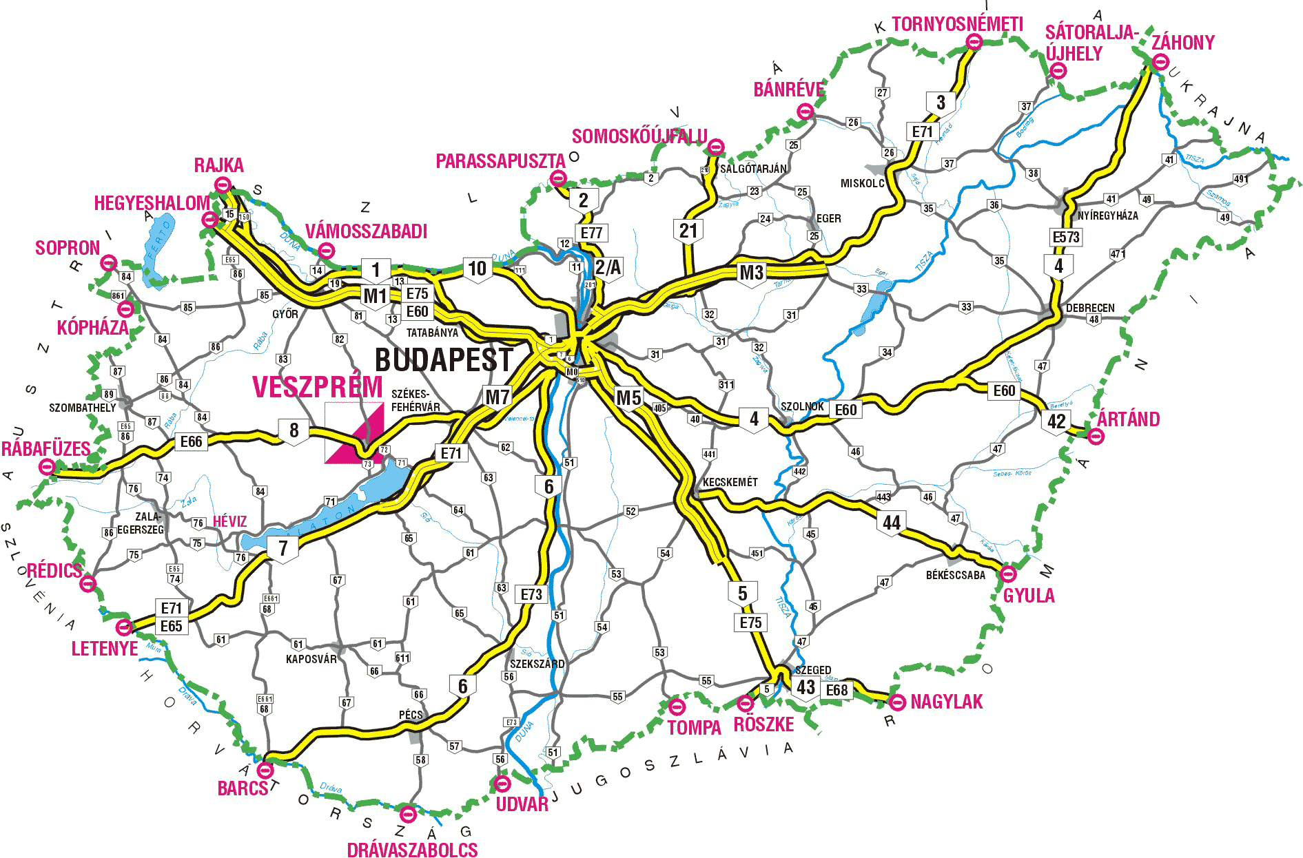 Large detailed highways map of Hungary. Hungary large detailed highways