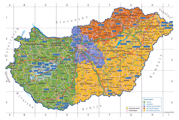 Large detailed touristic regions map of Hungary.