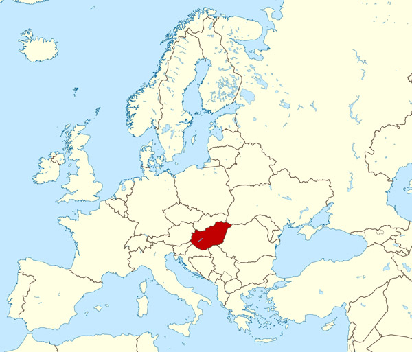 Large location map of Hungary in Europe.