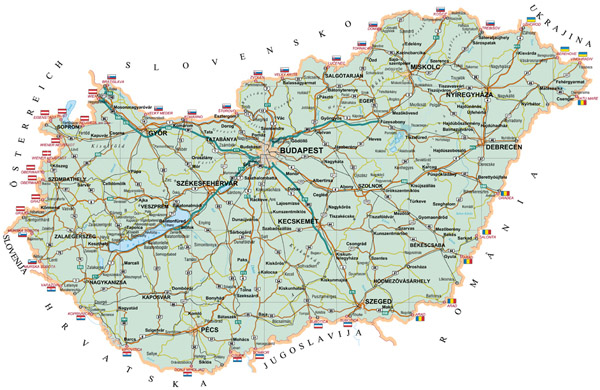 Road map of Hungary. Hungary road map.