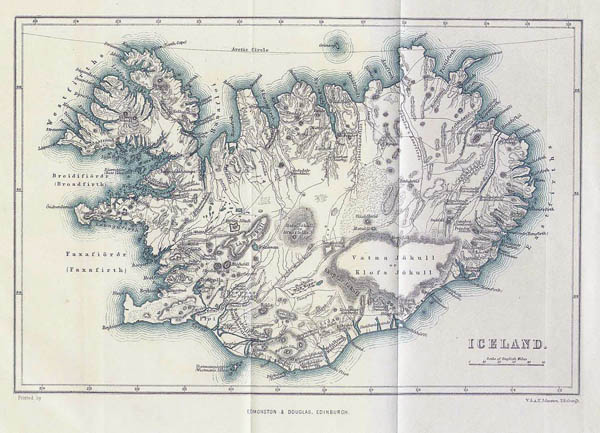 Detailed old map of Iceland. Iceland detailed old map.