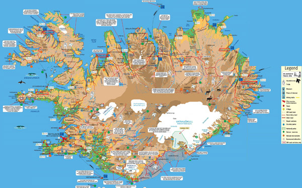 Large detailed tourist map of Iceland. Iceand large detailed tourist map.