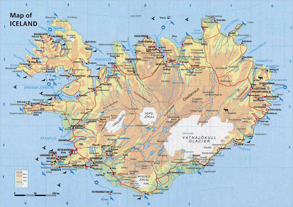 Physical map of Iceland. Iceand physical map.