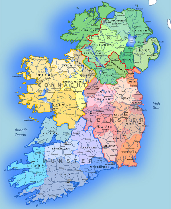 Administrative map of Ireland. Ireland administrative map.