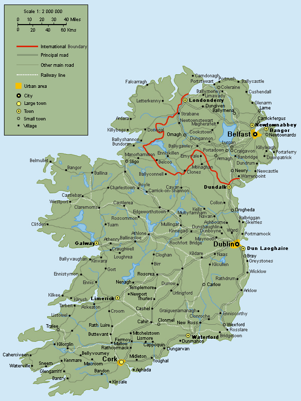 Full road map of Ireland. Ireland full road map.