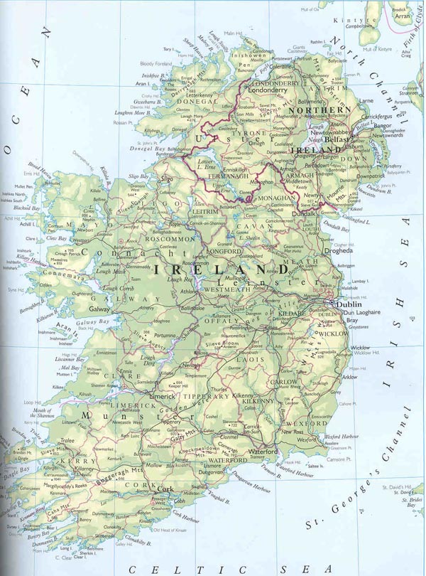 General map of Ireland. Ireland general map.