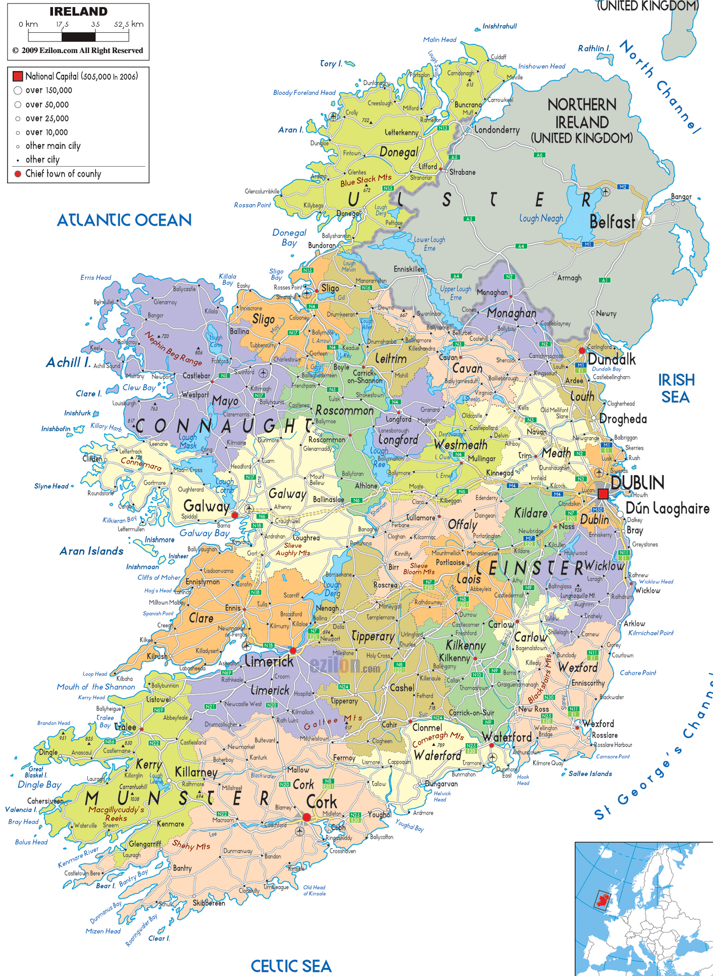 Large Detailed Political And Administrative Map Of Ireland With All Cities Roads And Airports For Free 