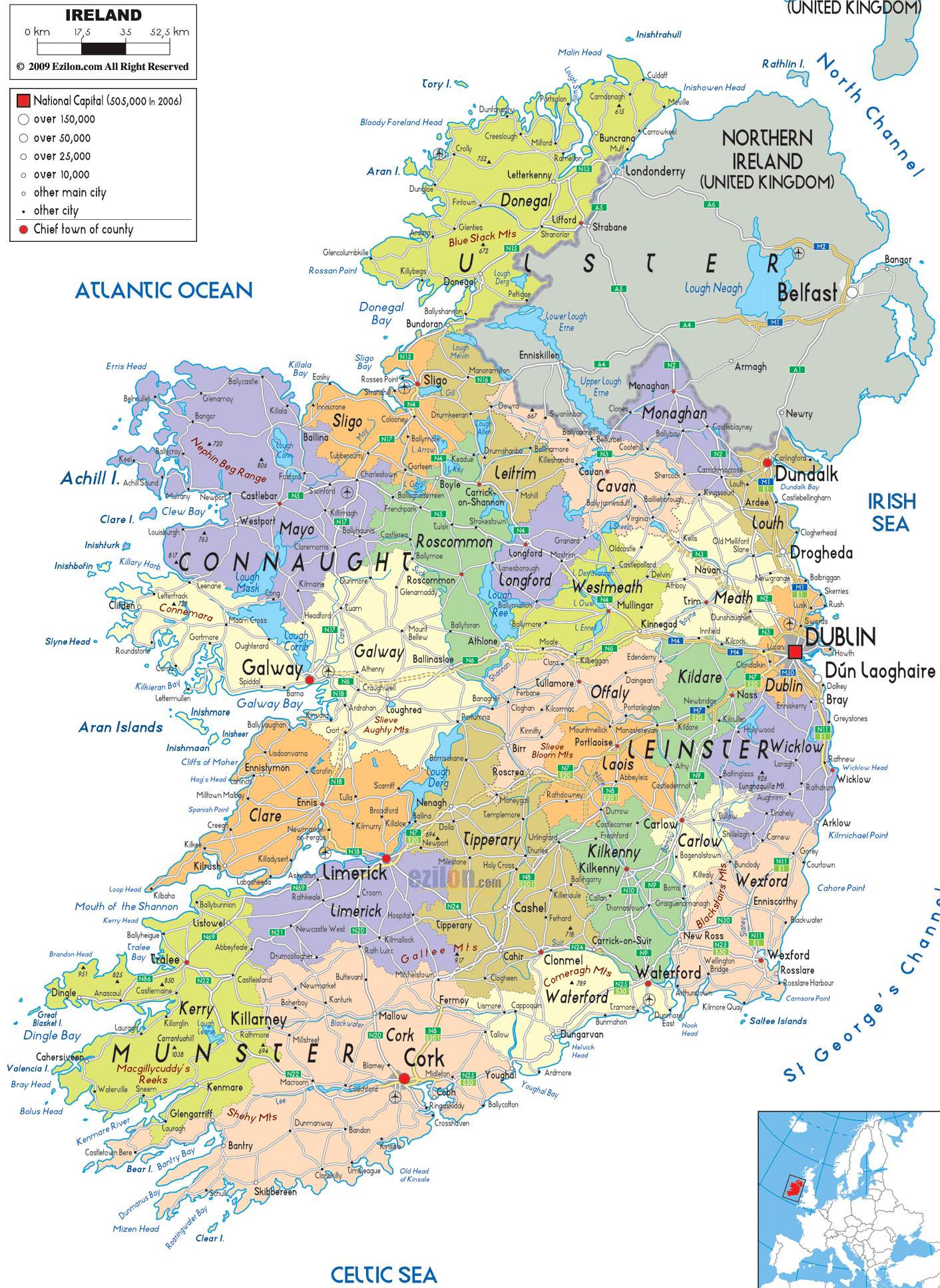 Large detailed political and administrative map of Ireland with all Map Ireland With Cities