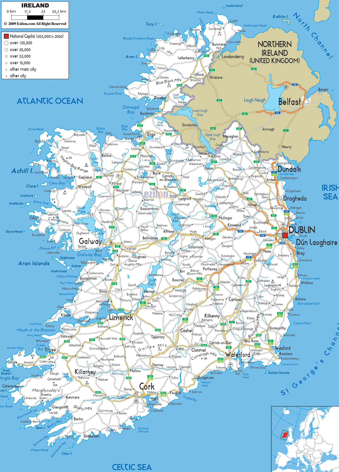 Large Detailed Road Map Of Ireland With All Cities And Airports Large Detailed Road Map Of Ireland With All Cities And Airports