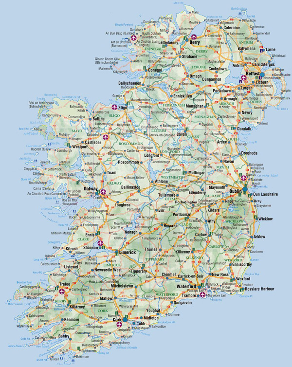 Road map of Ireland. Ireland road map.