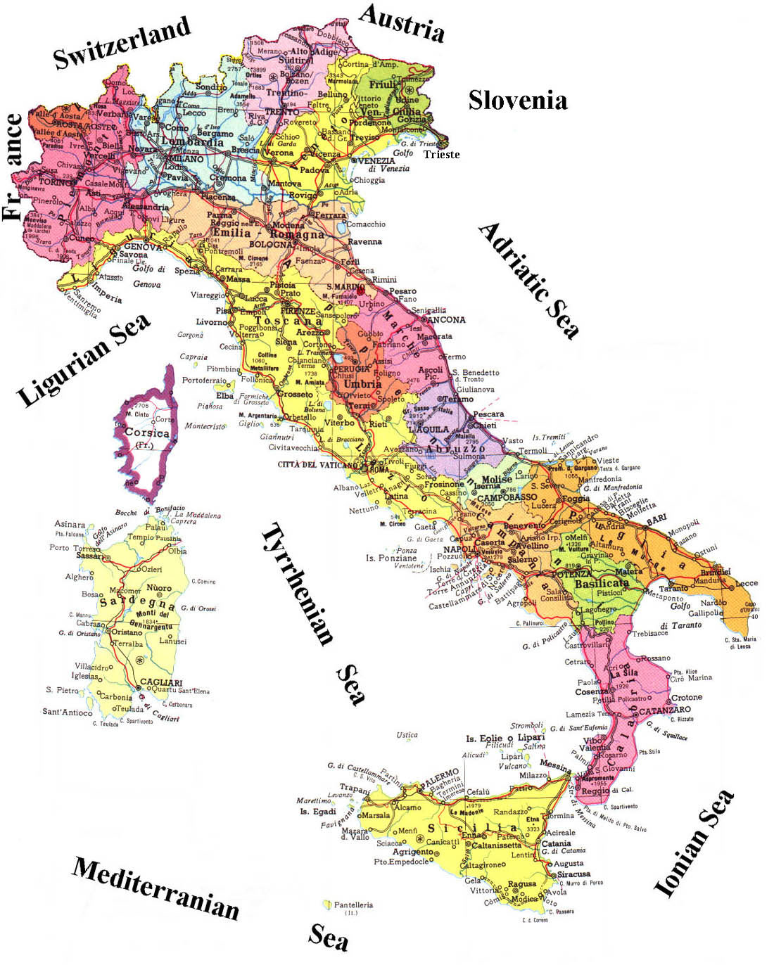 Administrative And Road Map Of Italy Italy Administrative And