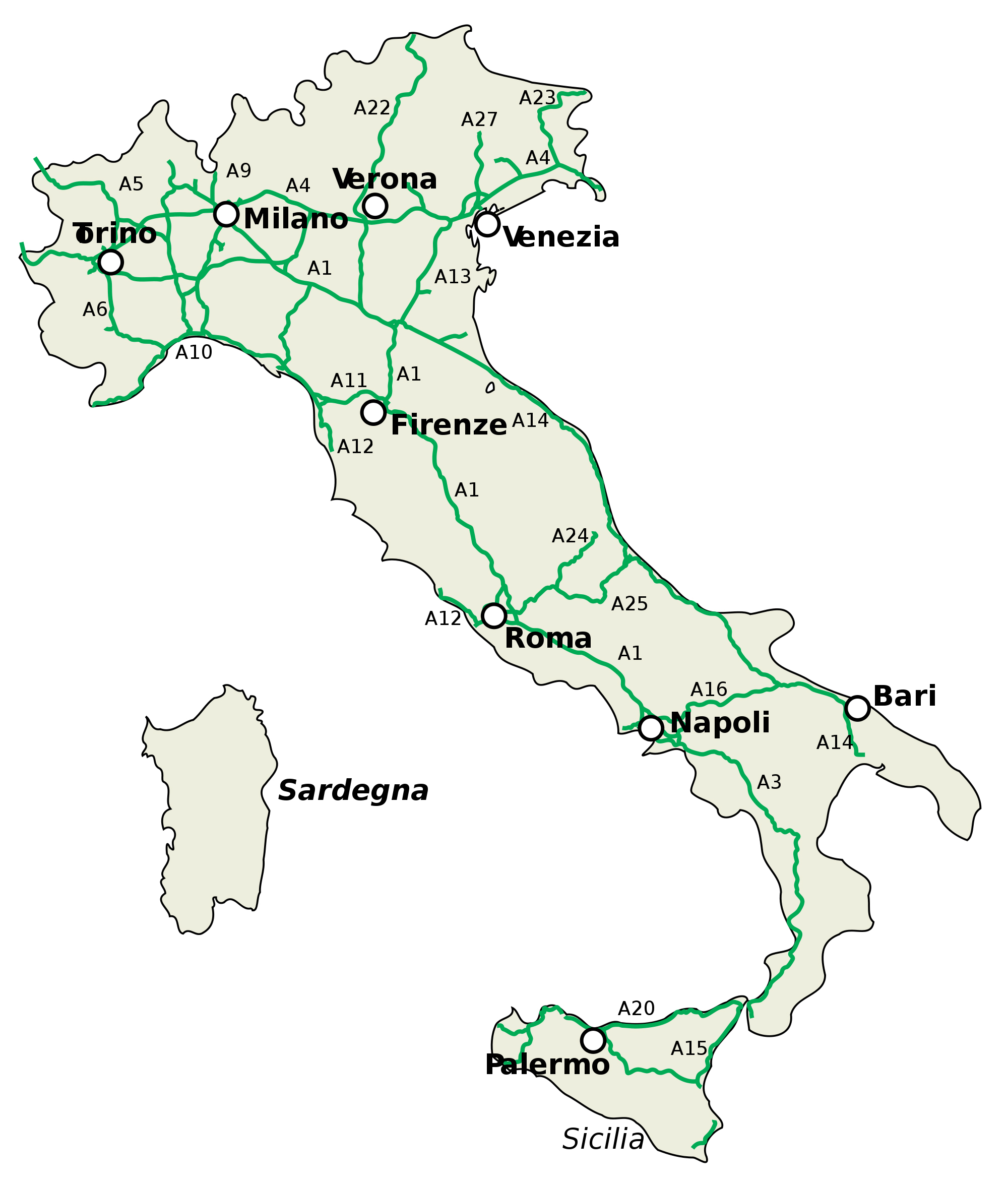 Detailed Road Map Of Italy Italy Detailed Road Map Vidiani Com