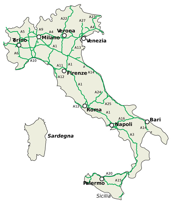 Detailed road map of Italy. Italy detailed road map.