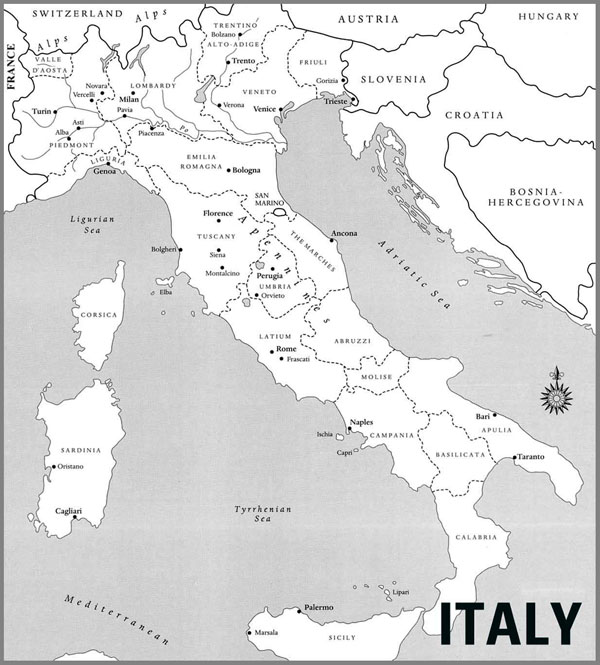 Detailed wine map of Italy. Italy detailed wine map.