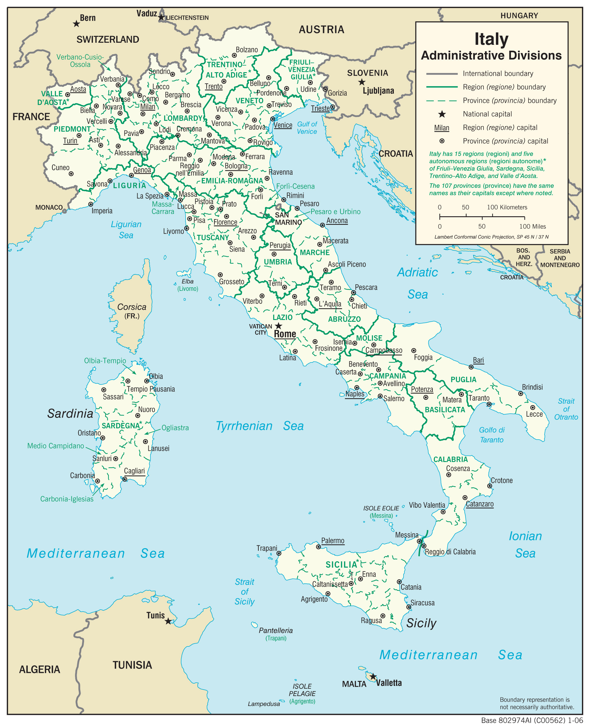 Large detailed administrative divisions map of Italy