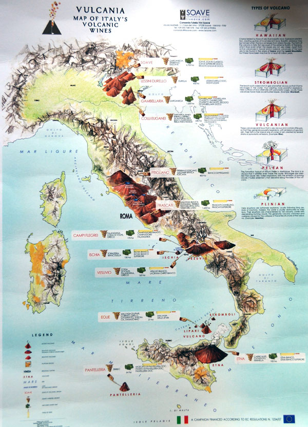 Large detailed map of Italy volcanic wines.