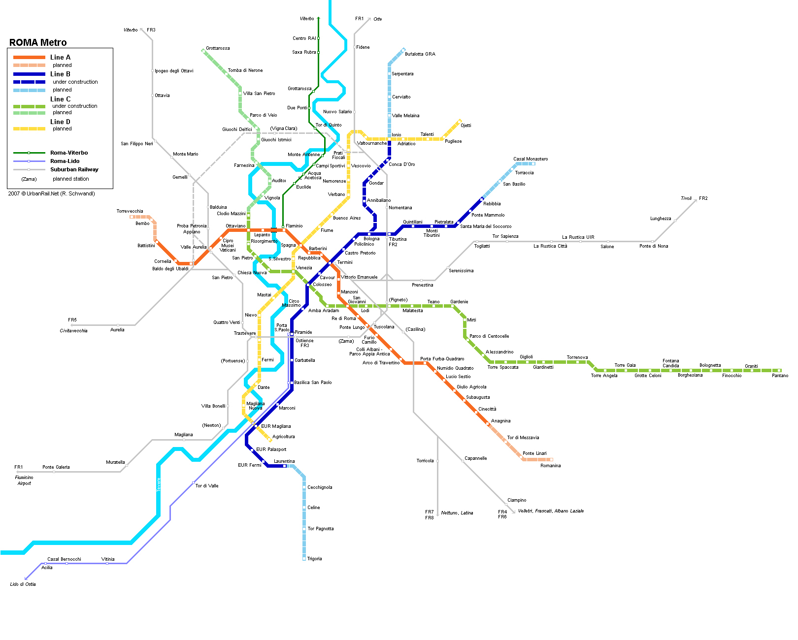 Large detailed metro map of Rome city. Rome city large detailed metro