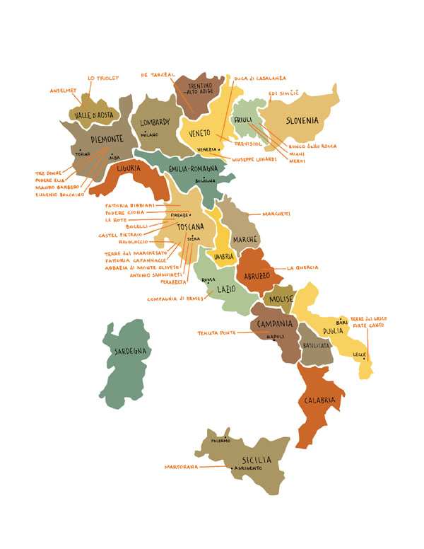 Wine regions map of Italy. Italy wine regions map.