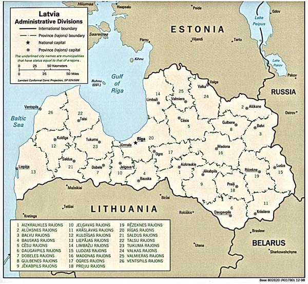 Administrative map of Latvia. Latvia administrative map.