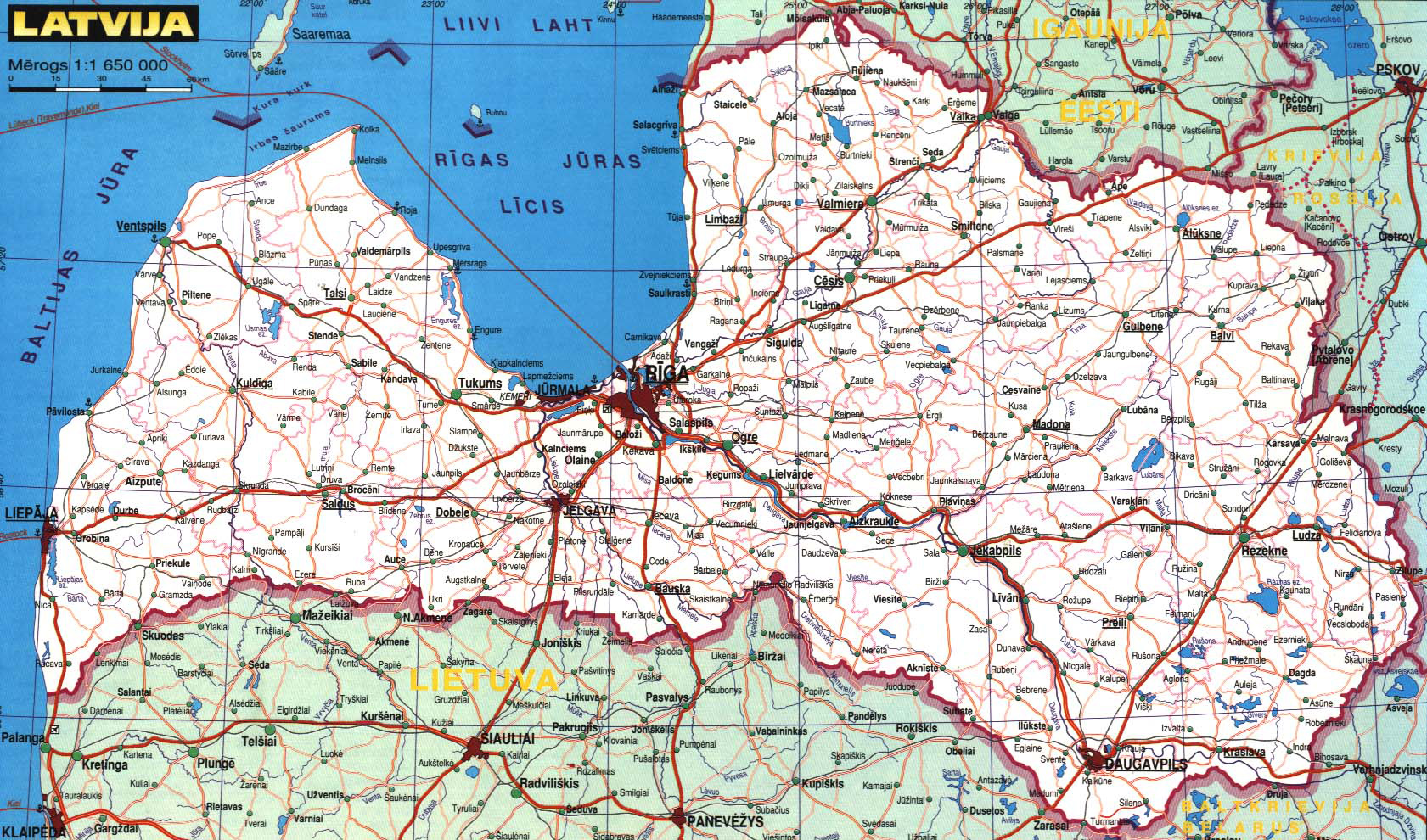 Detailed Road Map Of Latvia Latvia Detailed Road Map Vidiani 