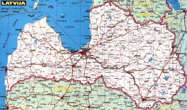 Detailed road map of Latvia. Latvia detailed road map.