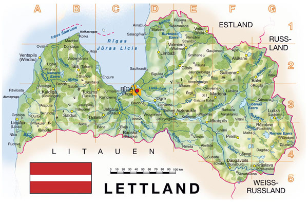 Detailed topographical map of Latvia.