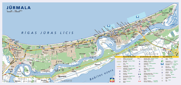 Large detailed roads map of Jurmala with hotels.