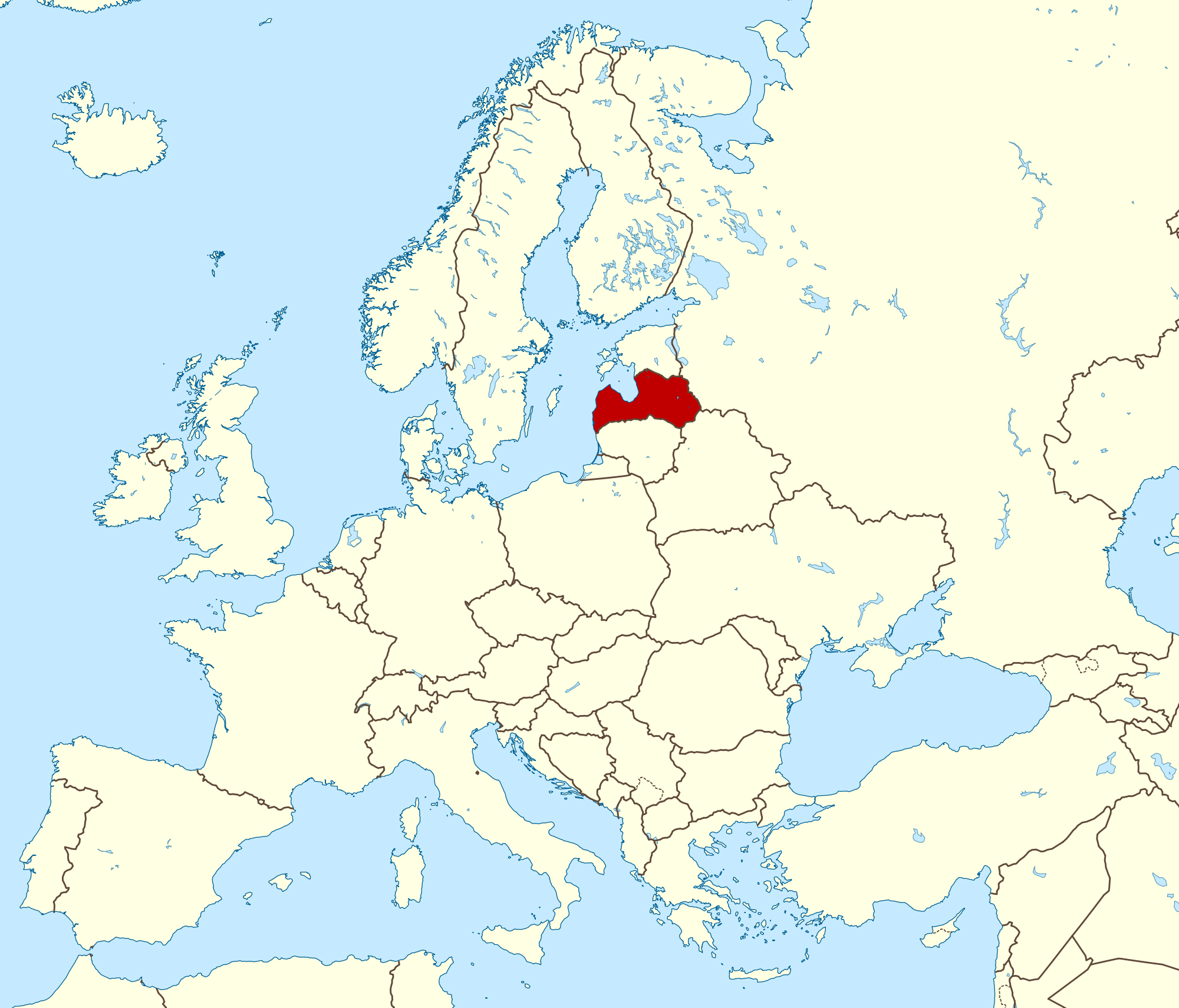 Large detailed location map of Latvia. Latvia large detailed location