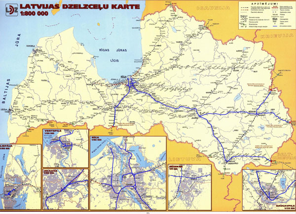 Large detailed railroads map of Latvia.