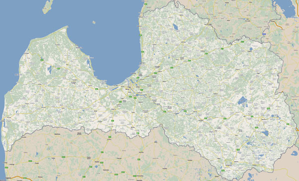 Large detailed roads map of Latvia with cities.