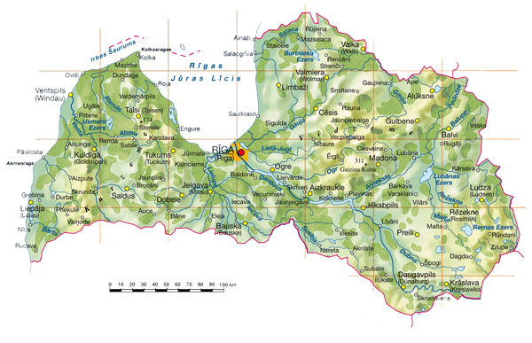 Topographical map of Latvia. Latvia topographical map.