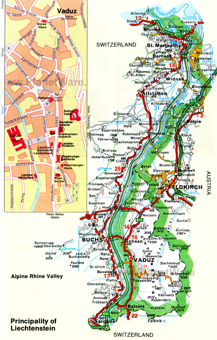 Detailed road map of Liechtenstein. Liechtenstein detailed road map.