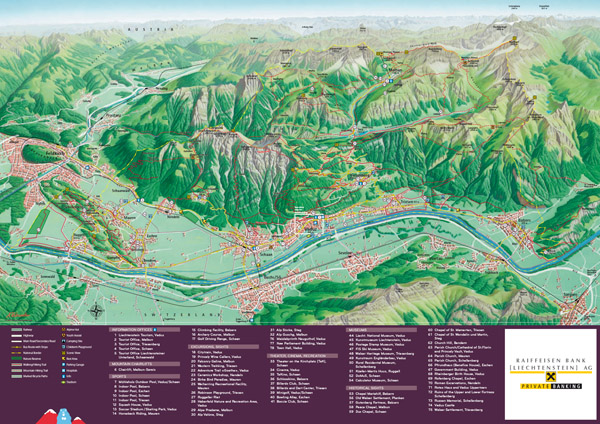 Large detailed tourist map of Liechtenstein. Liechtenstein large detailed tourist map.