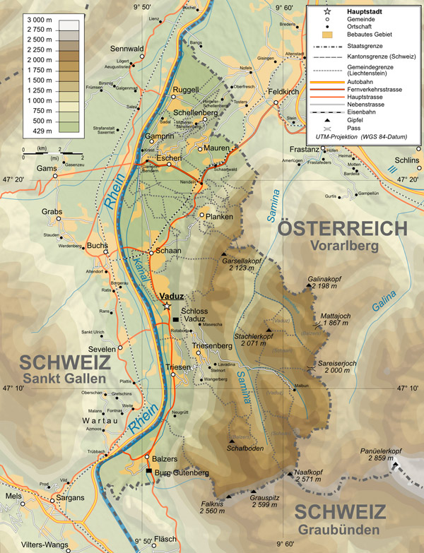 Physical map of Liechtenstein. Liechtenstein physical map.