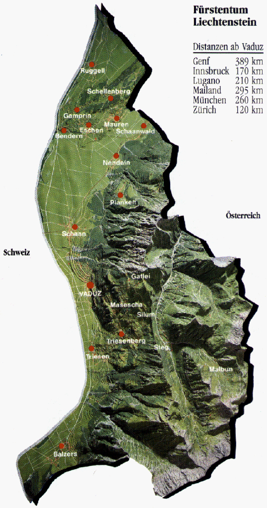 Relief map of Liechtenstein. Liechtenstein relief map | Vidiani.com