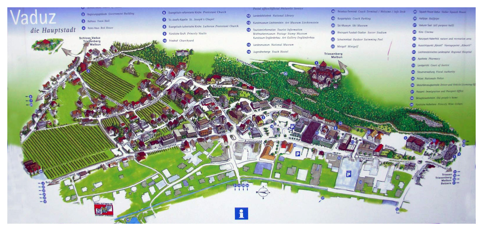Detailed tourist illustrated map of Vaduz city | Vidiani.com | Maps of