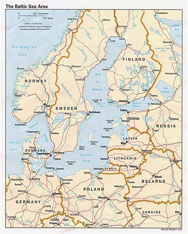 Detailed map of the Baltic Sea Area.