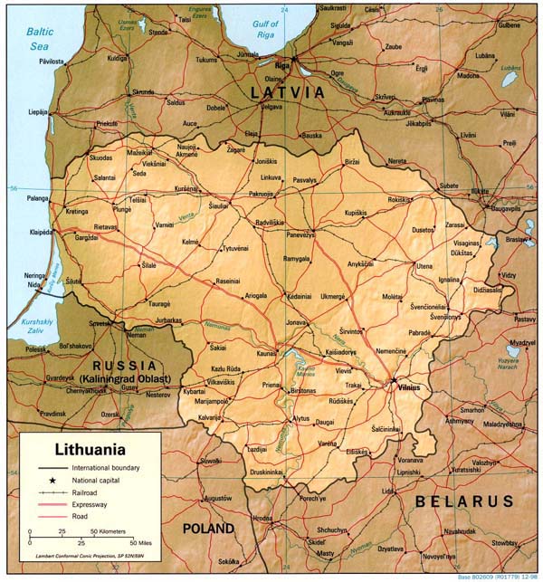 Iternational corridors map of Lithuania.