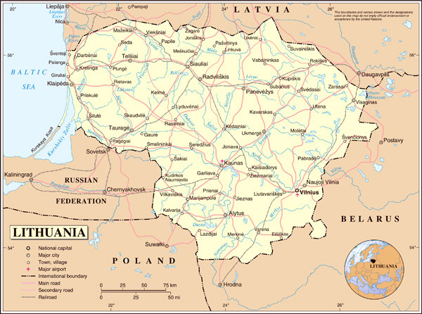 Large detailed road map of Lithuania.