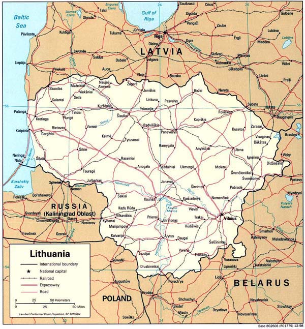 Road map of Lithuania. Lithuania road map.