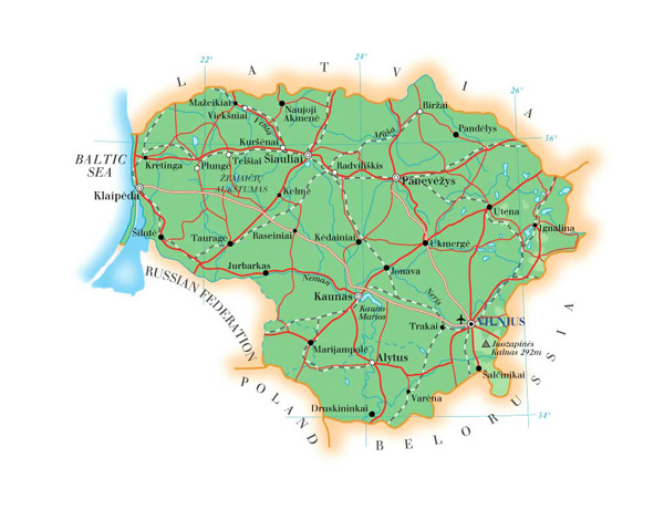 Small road map of Lithuania. Lithuania small road map.