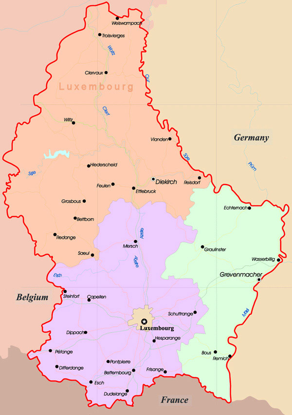 Administrative map of Luxembourg. Luxembourg administrative map.