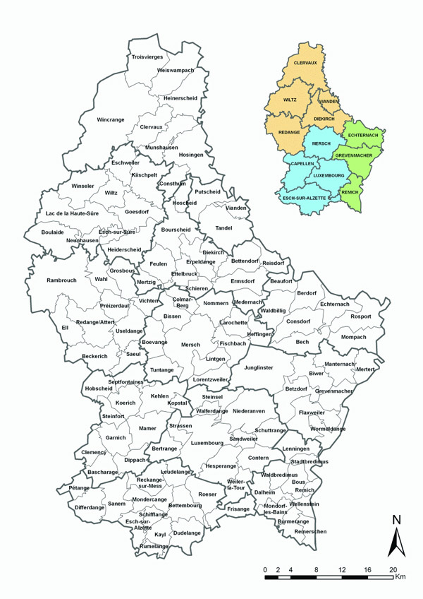 Circuit administrative map of Luxembourg.