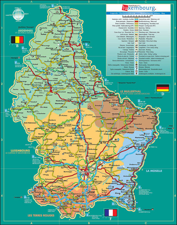 Detailed administrative and road map of Luxembourg.