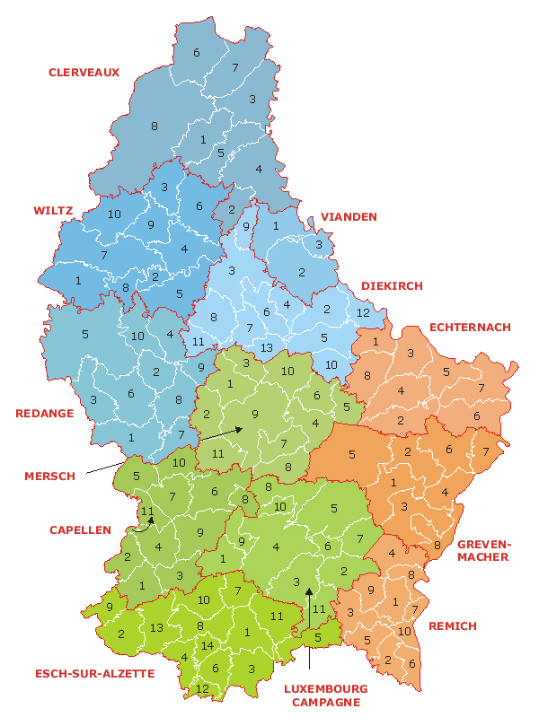 Detailed administrative map of Luxembourg.