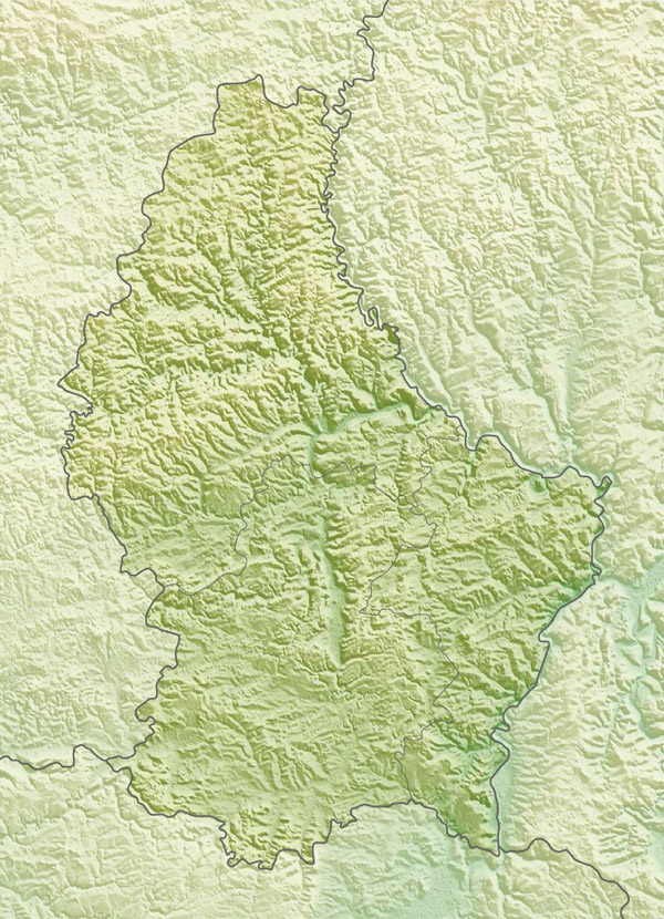 Large detailed relief map of Luxembourg. Luxembourg large detailed relief map.