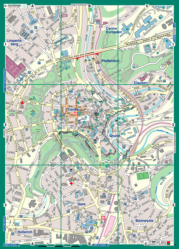 Large detailed tourist map of Luxembourg city center.