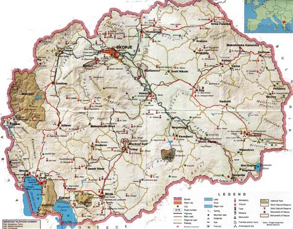 Detailed road map of Macedonia. Macedonia detailed road map.