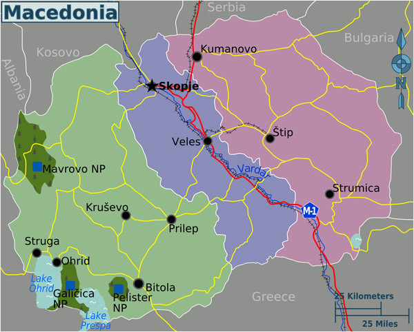 Large regions map of Macedonia. Macedonia large regions map.