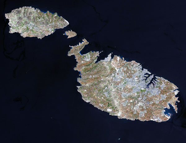 Large detailed satellite map of Malta.